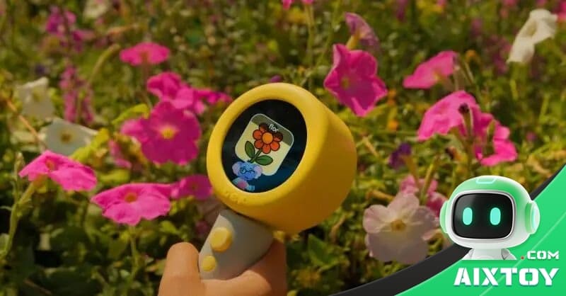 A child holding the Dex AI magnifier device pointing at an object for real-time multilingual language translation learning