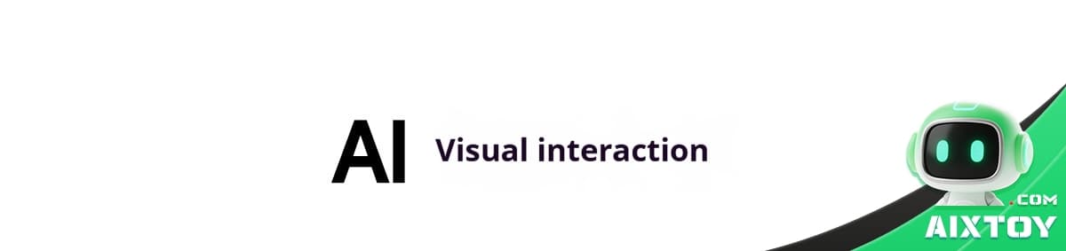 AI visual interaction banner with bold “AI” text and a friendly robot on a green curved stripe to the right.