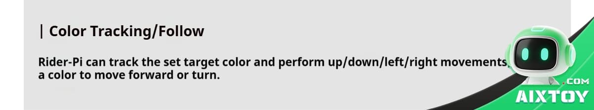 Banner about Color Tracking/Follow for Rider-Pi with a robot graphic on the right and a light gray background.