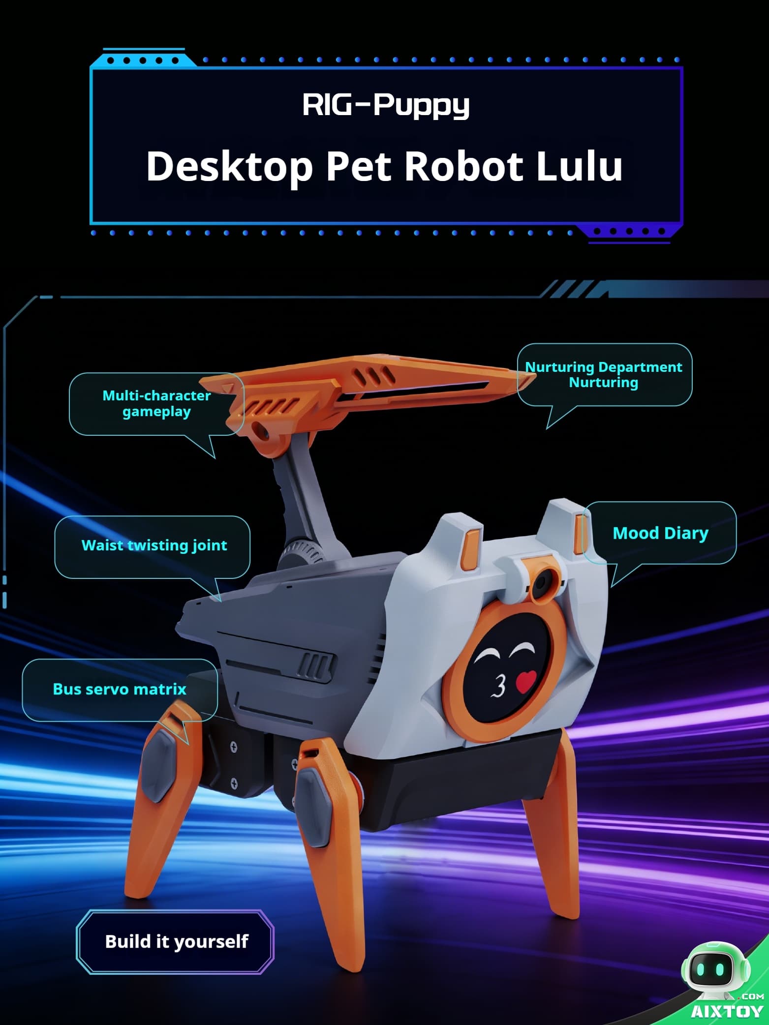 Lulu open Lulu open-source 3D printable robot dog — full assembly hero shot on white background
