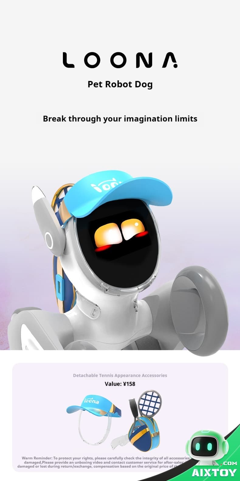 Loona AI Robot Dog Front Display Loona AI Smart Robot Dog front view showcasing animated OLED expressive eyes