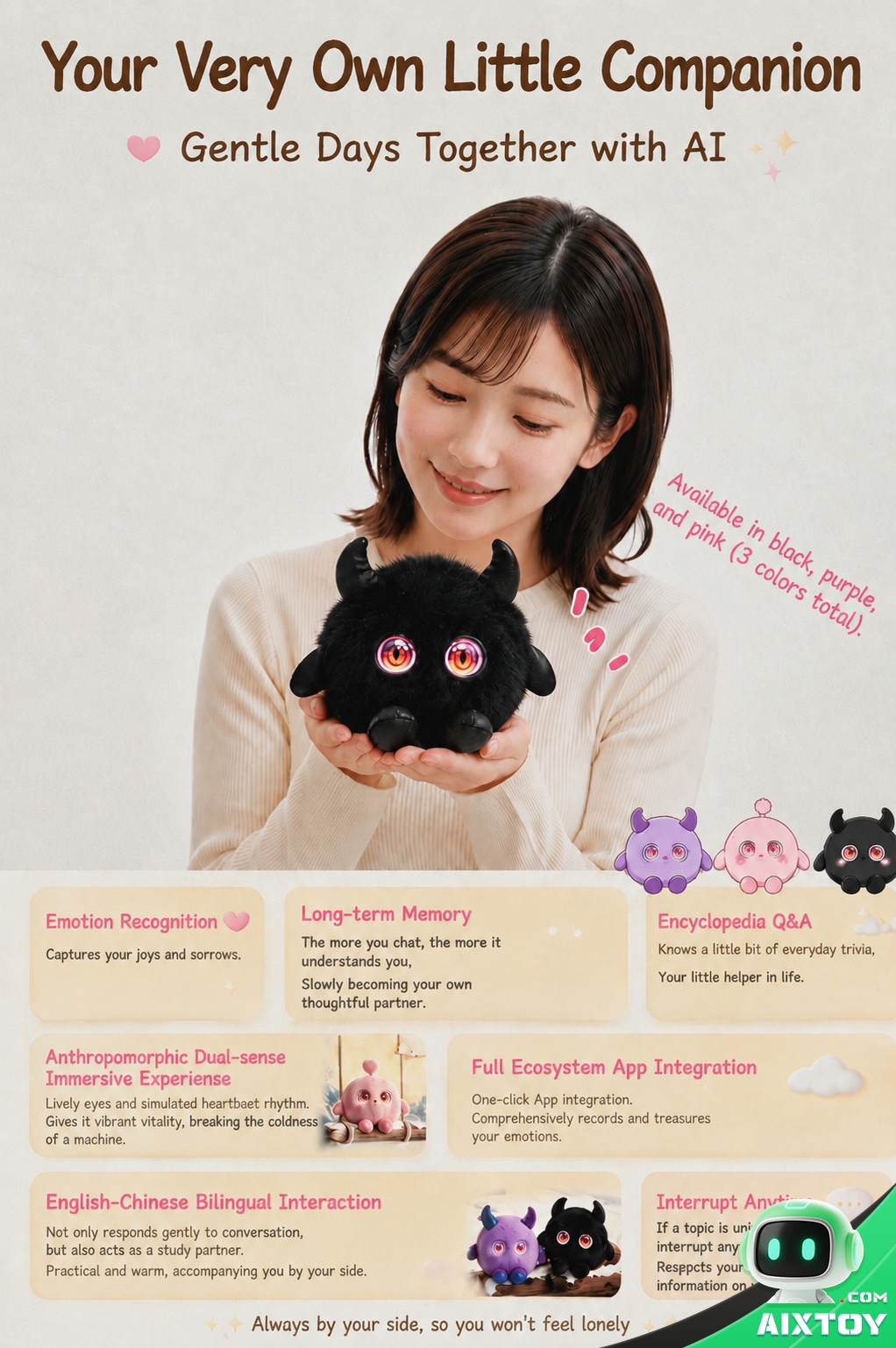 AI Bionic Plush Companion Pet - Round Black Interactive Talking Plush AI Bionic Plush Companion Pet - Round Black Interactive Talking Plush - feature detail