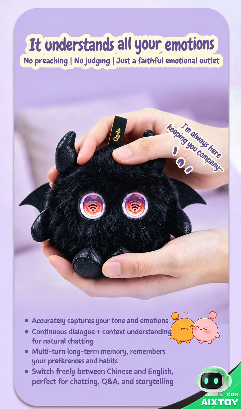 AI Bionic Plush Companion Pet - Round Black Interactive Talking Plush AI Bionic Plush Companion Pet - Round Black Interactive Talking Plush - feature detail
