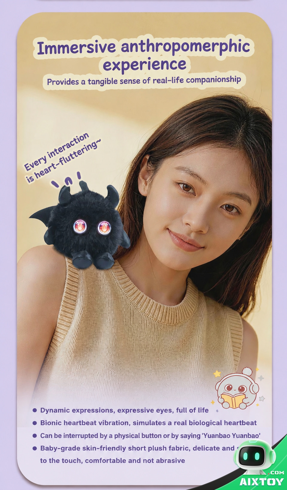 AI Bionic Plush Companion Pet - Round Black Interactive Talking Plush AI Bionic Plush Companion Pet - Round Black Interactive Talking Plush - feature detail