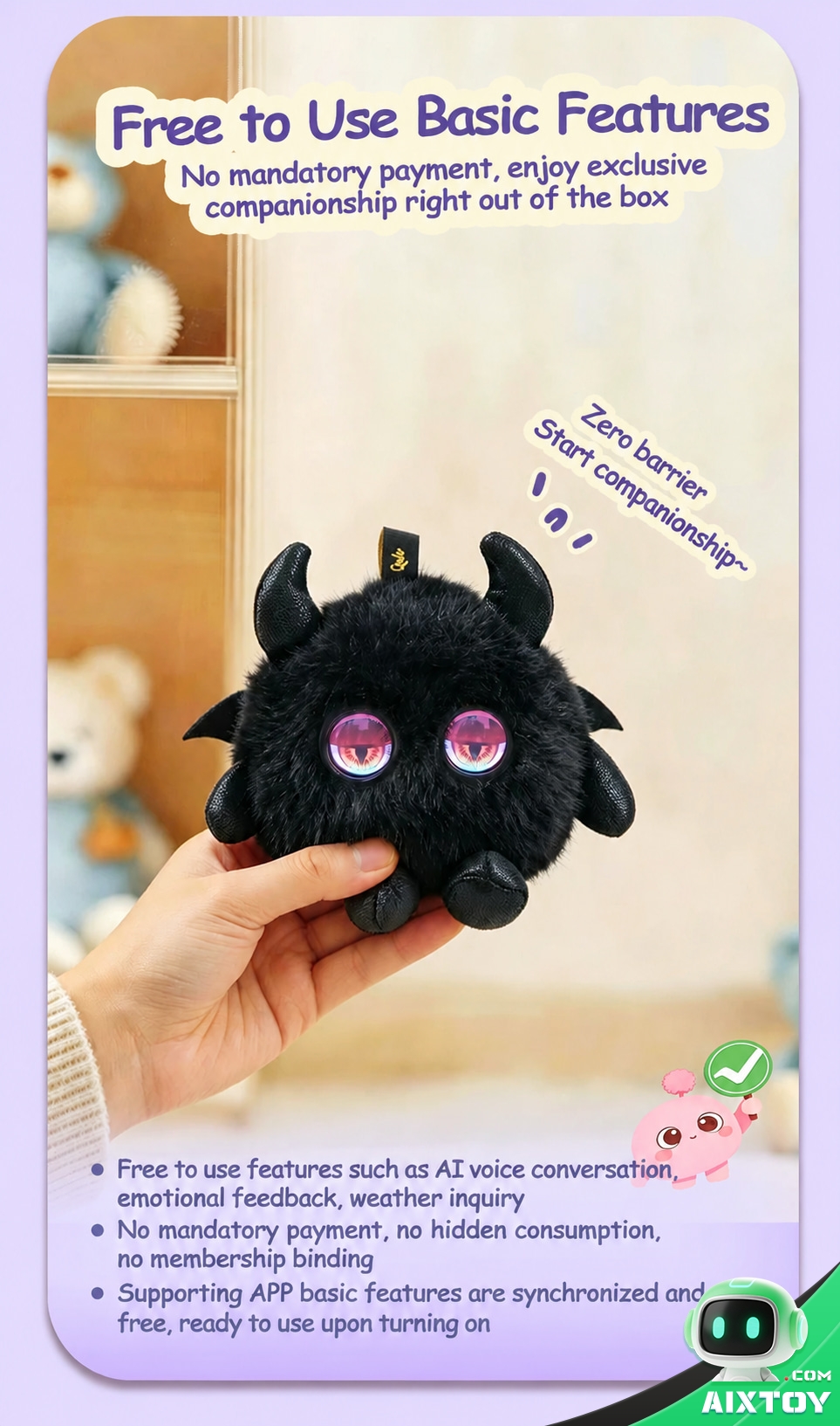 AI Bionic Plush Companion Pet - Round Black Interactive Talking Plush AI Bionic Plush Companion Pet - Round Black Interactive Talking Plush - feature detail