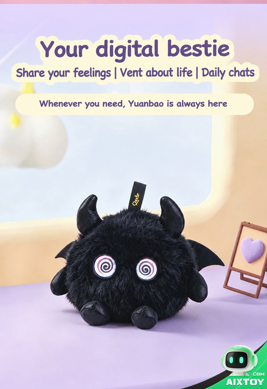 AI Bionic Plush Companion Pet - Round Black Interactive Talking Plush AI Bionic Plush Companion Pet - Round Black Interactive Talking Plush - feature detail
