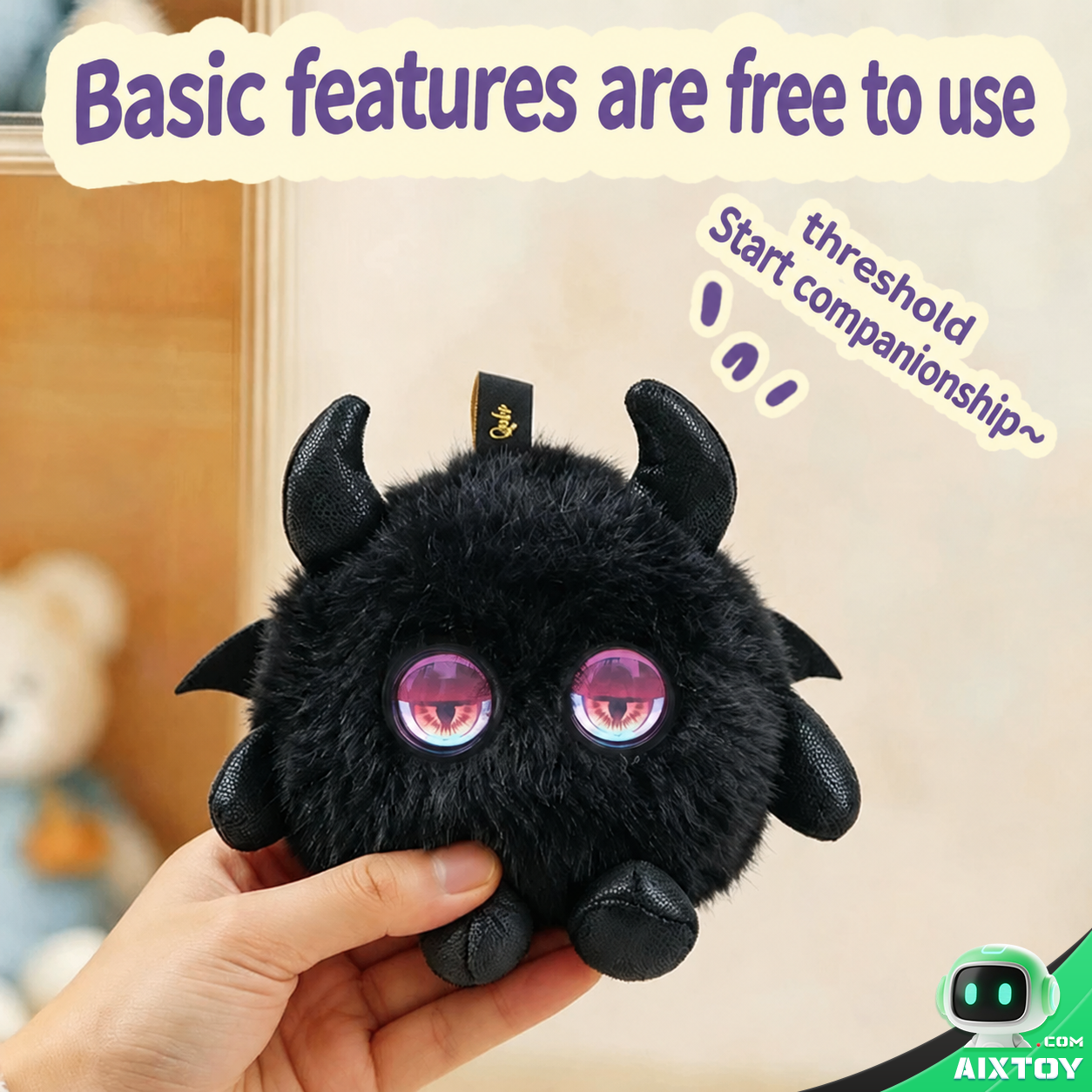 AI Bionic Plush Companion Pet - Round Black Interactive Talking Plush gallery view (AIXTOY)