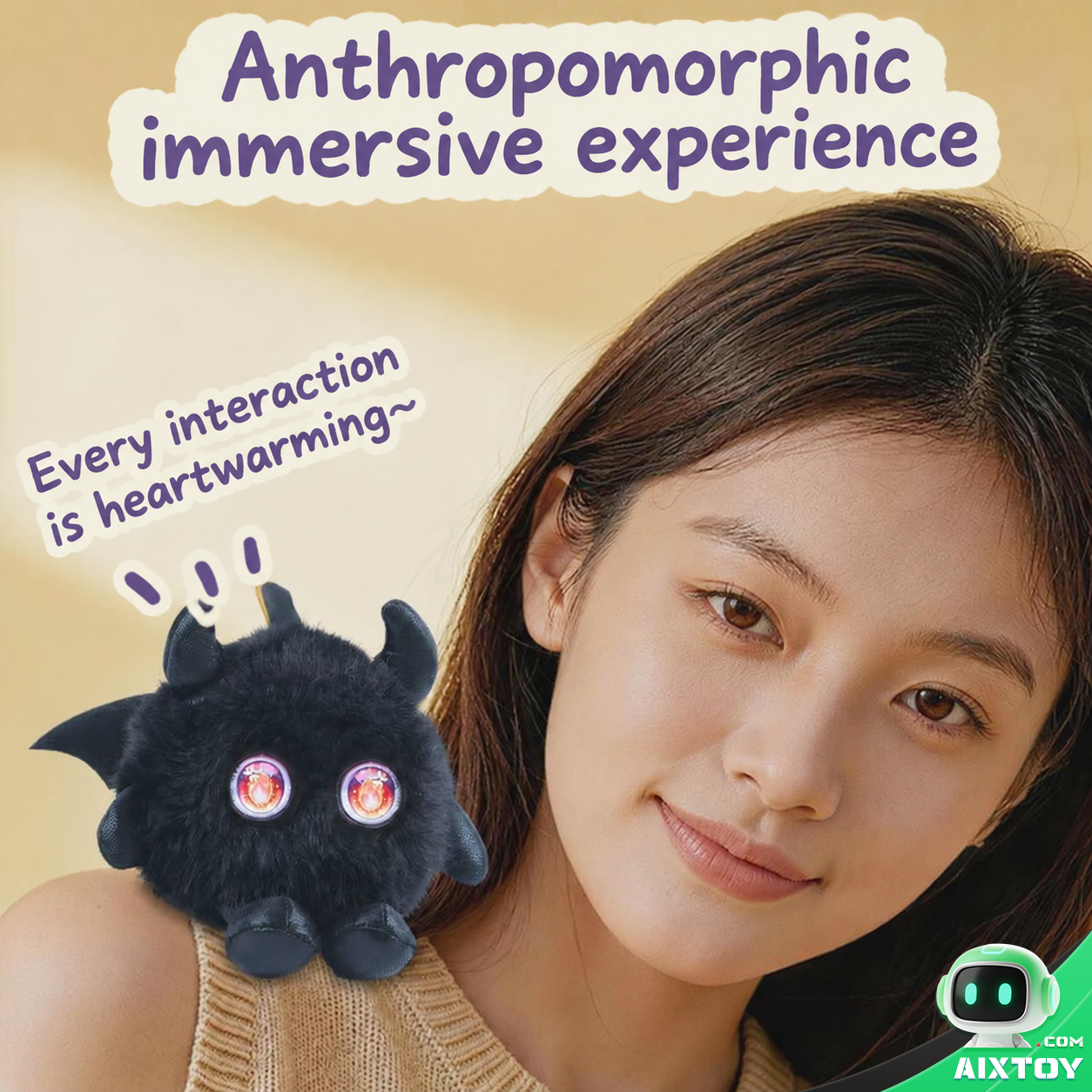 AI Bionic Plush Companion Pet - Round Black Interactive Talking Plush gallery view (AIXTOY)