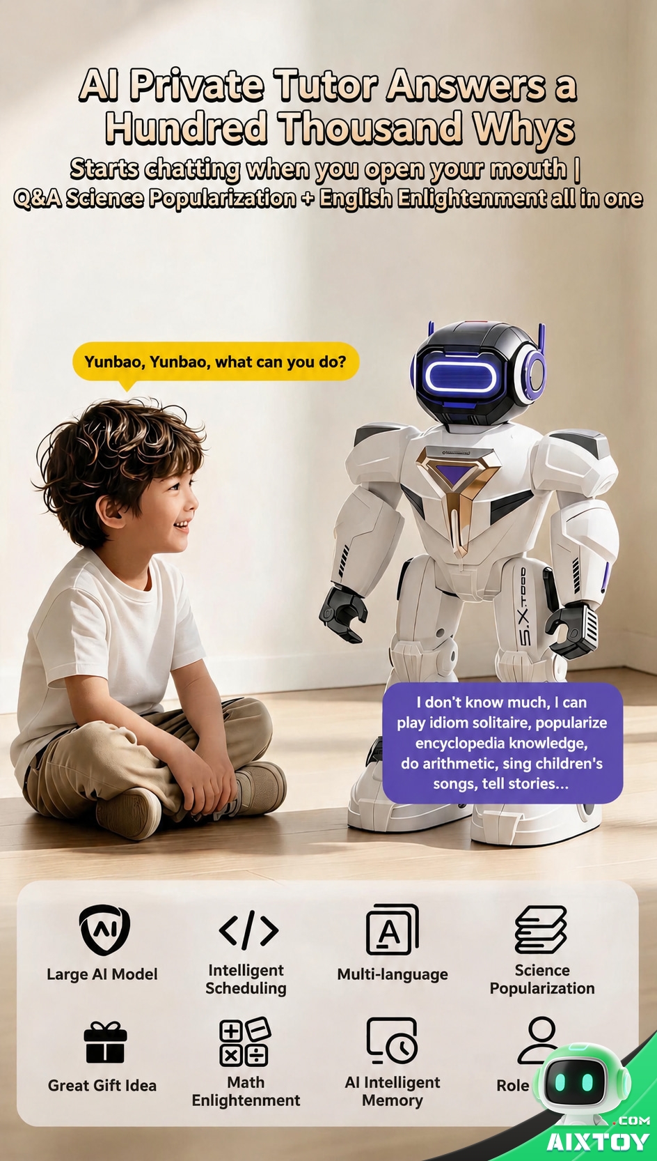AI Kids Talking Companion Robot - Educational Chat Robot with Extended Battery Options AI Kids Talking Companion Robot - Educational Chat Robot with Extended Battery Options - feature detail