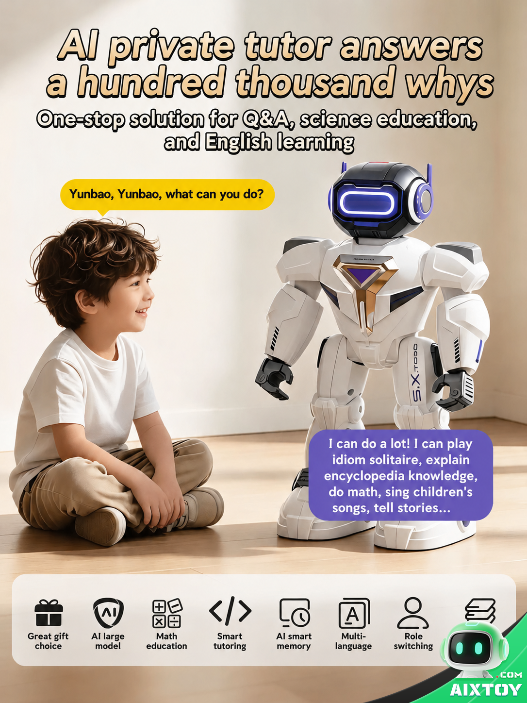 AI Kids Talking Companion Robot - Educational Chat Robot with Extended Battery Options gallery view (AIXTOY)