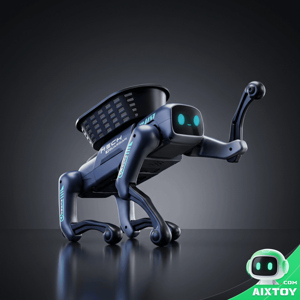 Navy blue AI robot dog with LED face and basket programmable smart kids toy main product image