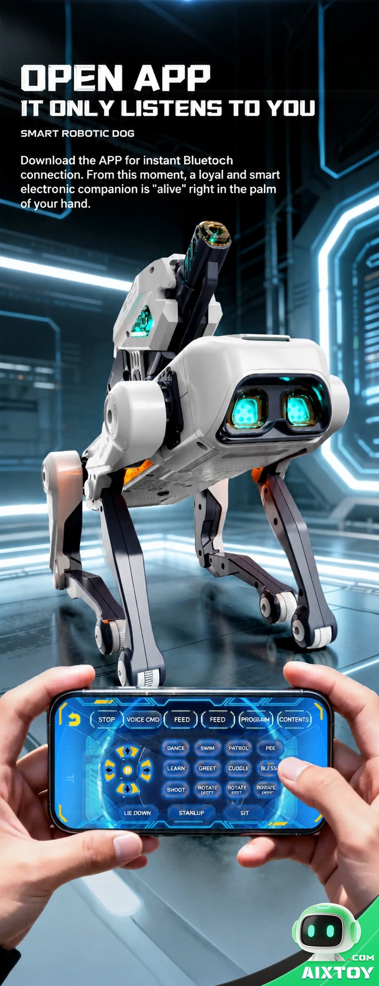 AI Robot Dog Remote Control Battle Toy - Programmable Robotic Pet with Voice Control AI Robot Dog Remote Control Battle Toy - Programmable Robotic Pet with Voice Control - feature detail