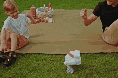 Beni robot gameplay interaction showing tug-of-war game mode with user