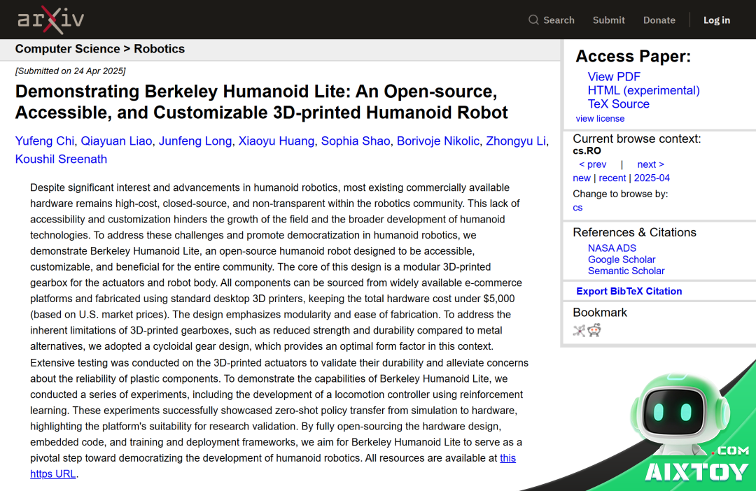 arXiv paper page for the Berkeley Humanoid Lite technical report