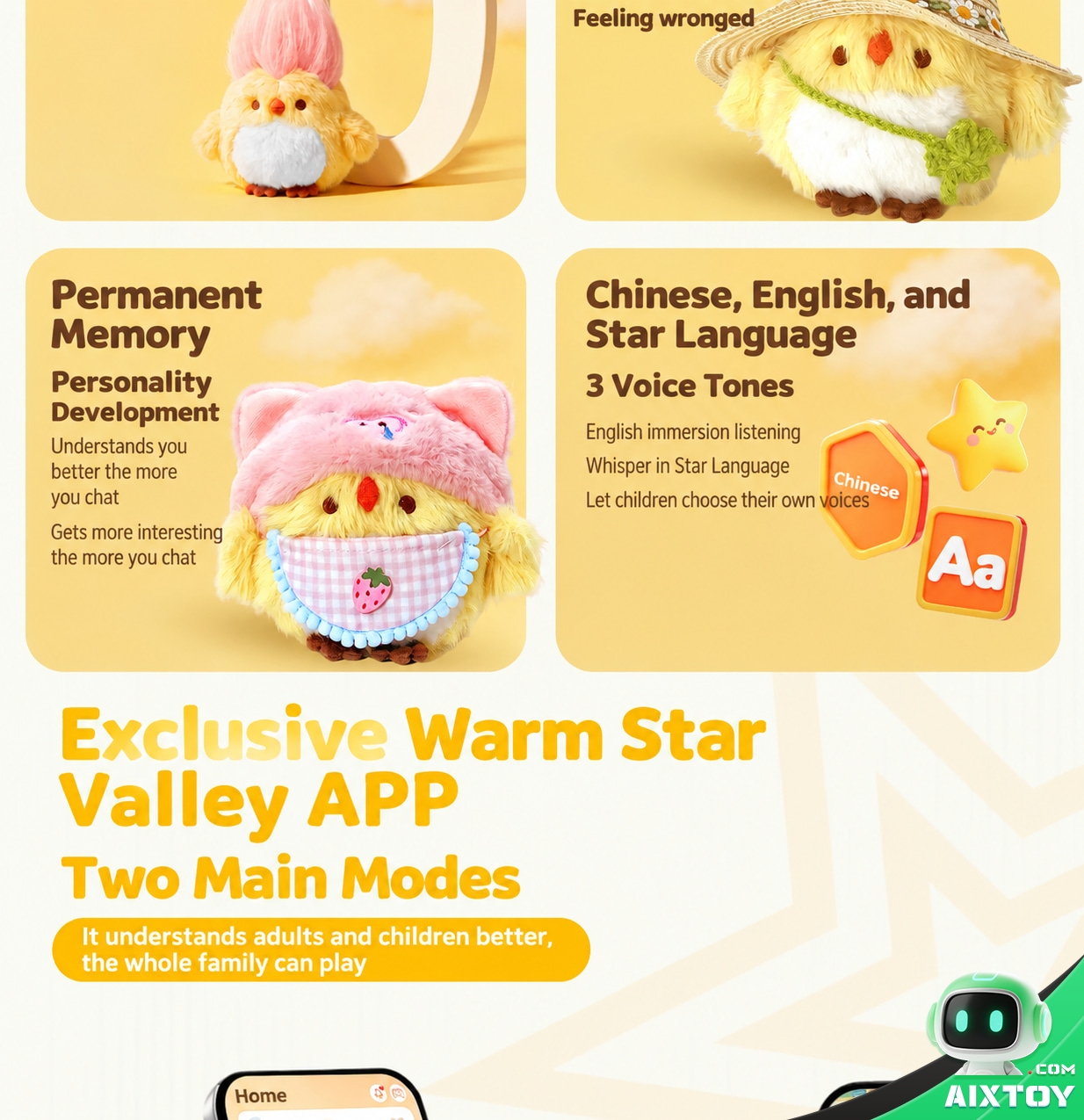 Buyou Bird AI Plush Pet - Talking Plush Bird with Outfit and Clip Sets Buyou Bird AI Plush Pet - Talking Plush Bird with Outfit and Clip Sets - feature detail