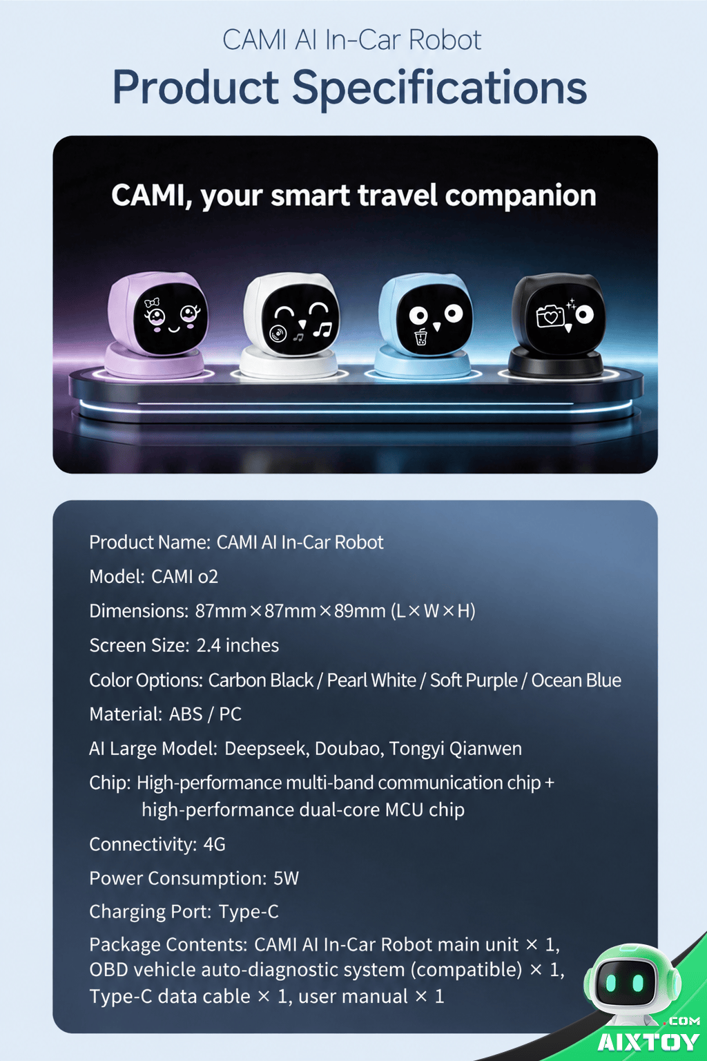 Cami o2 MAX Product Detail Close-up View Cami o2 MAX AI car robot product detail close-up AIXTOY