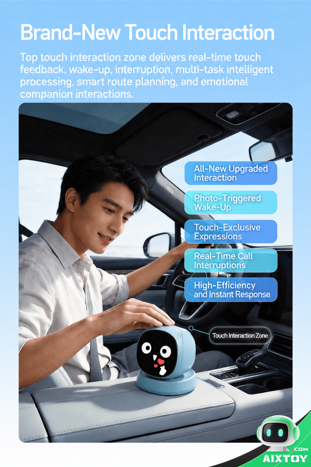 Cami o2 MAX Car Interior Usage Scene Cami o2 MAX AI car robot car interior scene AIXTOY