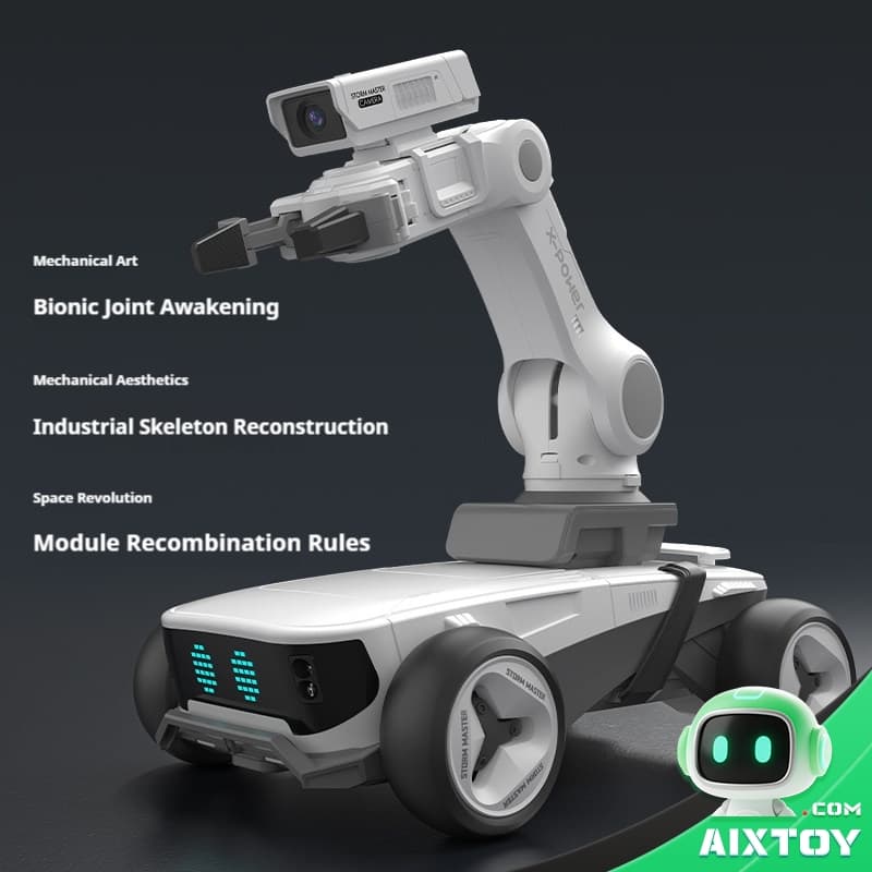 X5 AI Programmable Robot Tank White – AIXTOY AI Programmable Robot Tank X5 White Camera Edition - AIXTOY Smart RC Tracked Vehicle with Robotic Arm