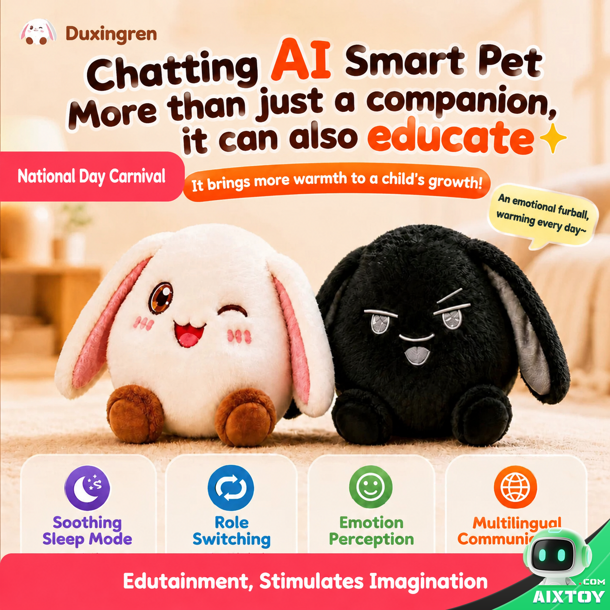Duxingren AI Plush Pet - Interactive Talking Bunny Companion - Gallery image Duxingren AI Plush Pet - Interactive Talking Bunny Companion gallery view (AIXTOY)