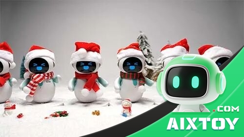 Multiple Eilik robots in a Christmas scene