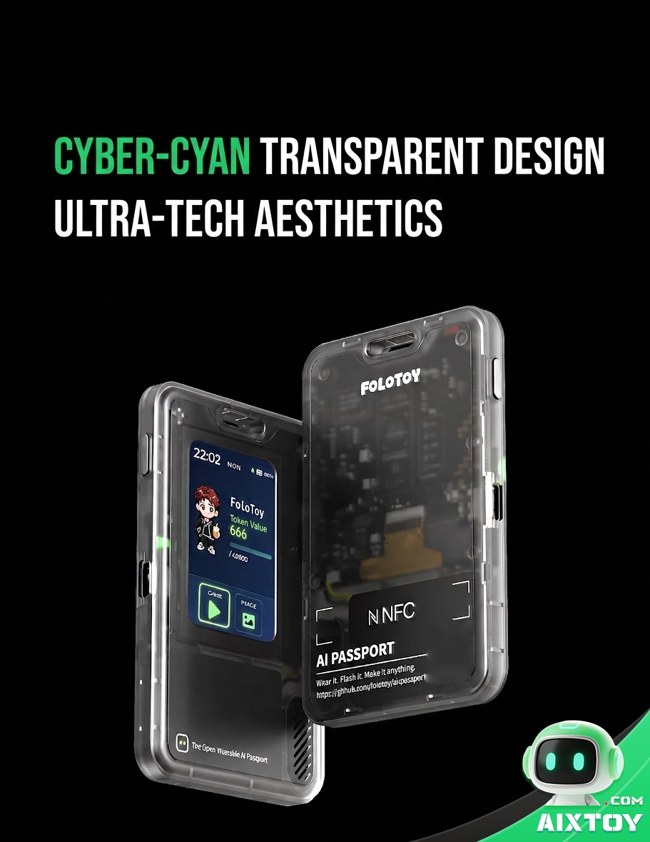 FoloToy AI Passport - Cyber Transparent Design FoloToy AI Passport translucent cyber design shown from two angles