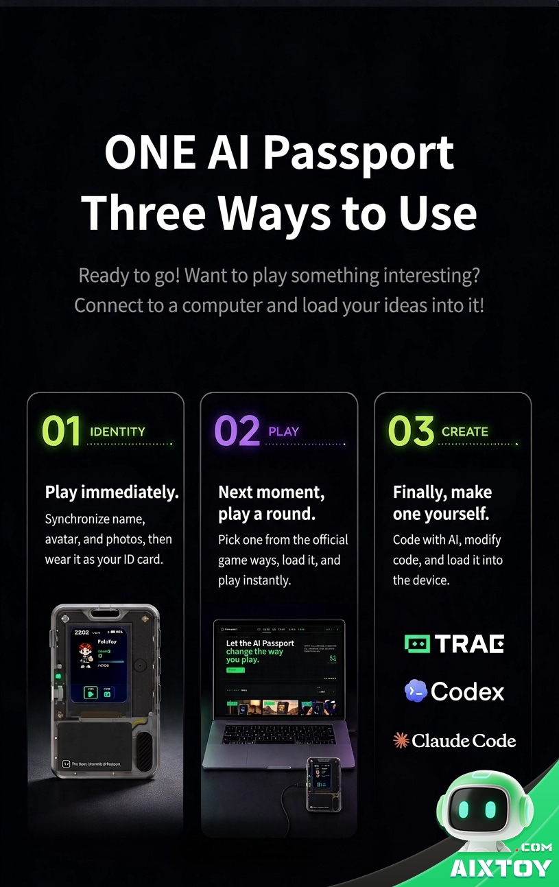 FoloToy AI Passport - Three Ways to Use Three ways to use the FoloToy AI Passport: out of the box, via computer, or synced to your profile