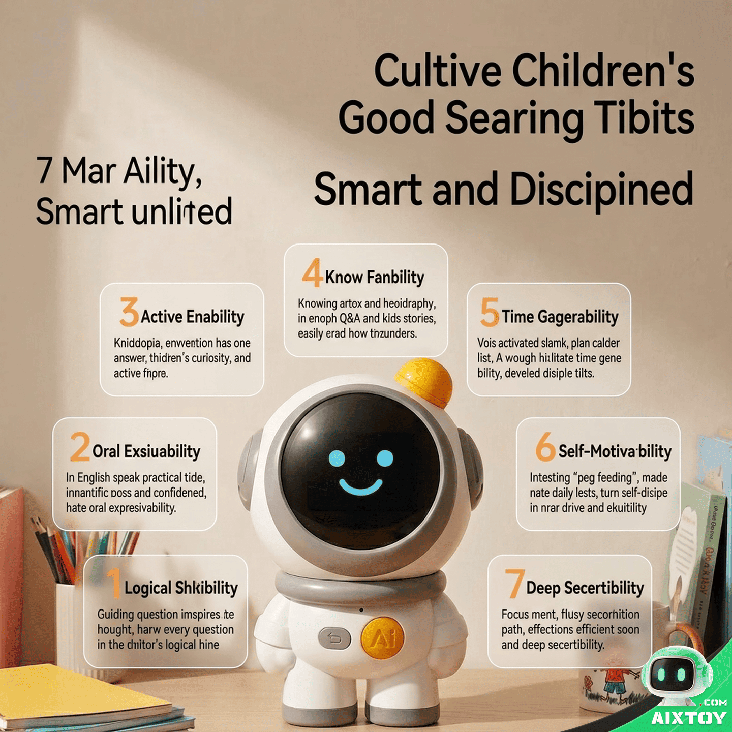 A8 AI Interactive Astronaut Robot Front View Portrait — Gallery Photo A8 Space AI Robot front view showing white astronaut body, gray helmet rim details, yellow dome antenna, and animated LCD face with cartoon expression