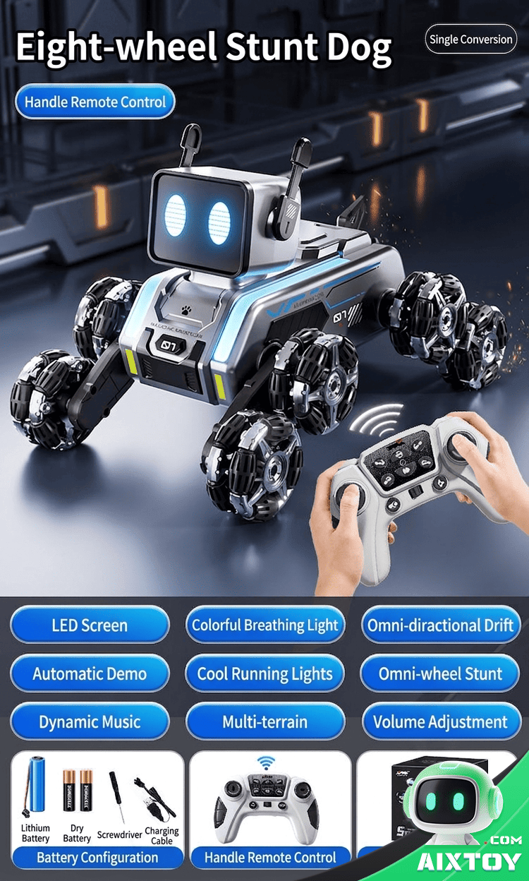 AI Robot Dog RC Car -- 8-Wheel Stunt Drift Toy Gallery Image 4 AI Robot Dog RC Car RC stunt drift car gallery photo showing features variation 4