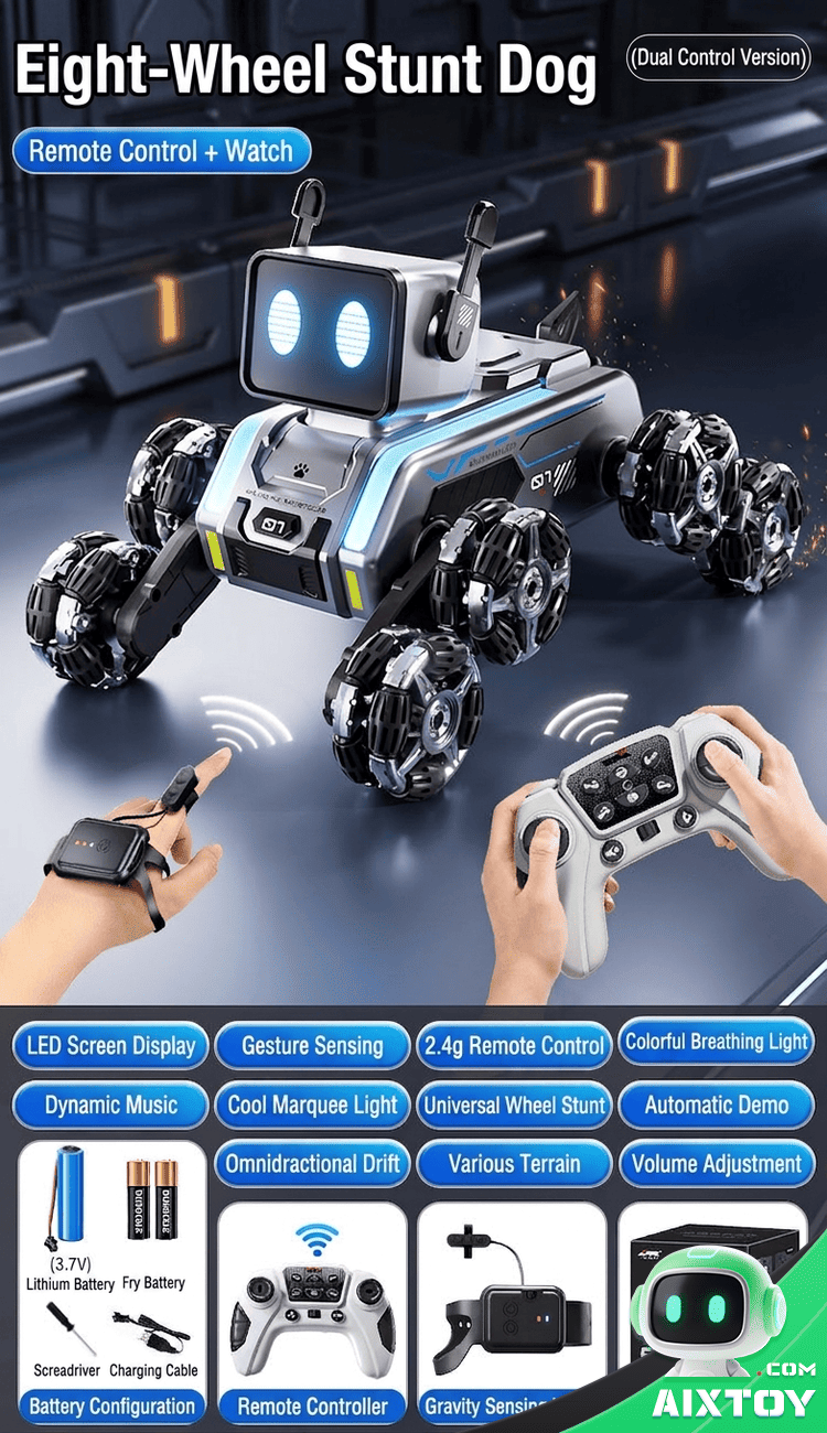 AI Robot Dog RC Car -- 8-Wheel Stunt Drift Toy Gallery Image 5 AI Robot Dog RC Car RC stunt drift car gallery photo showing features variation 5