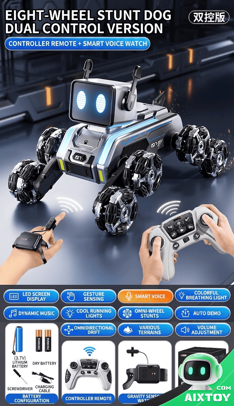 AI Robot Dog RC Car -- 8-Wheel Stunt Drift Toy Gallery Image 6 AI Robot Dog RC Car RC stunt drift car gallery photo showing features variation 6