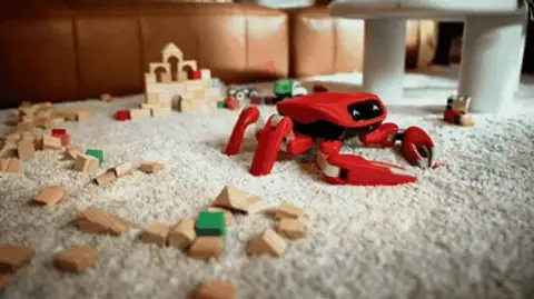 Animated demonstration of the Jumper crab robot making a dynamic jump in simulation