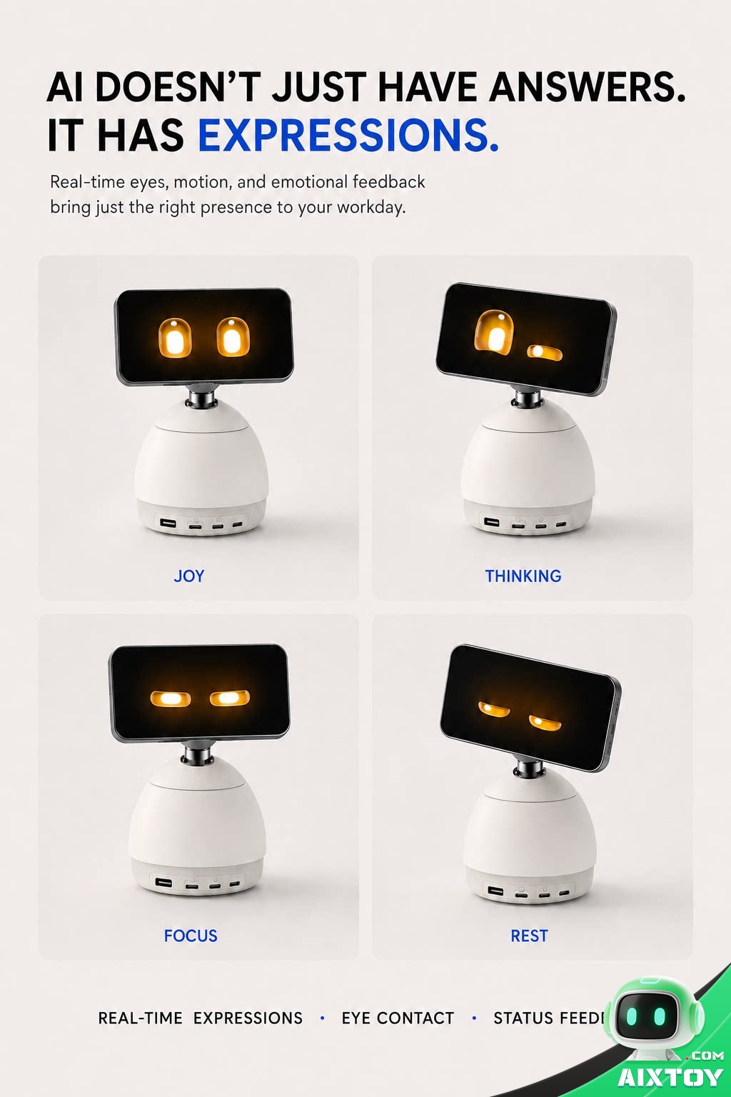 Loona DeskMate promotional image captioned AI does not just have answers, it has expressions Loona DeskMate promotional image captioned AI does not just have answers, it has expressions