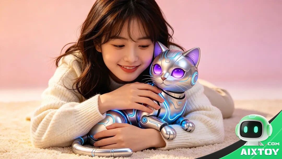 Close-up of LOVOT AI robot pet showing detailed sensor technology and soft fabric exterior for companion interaction