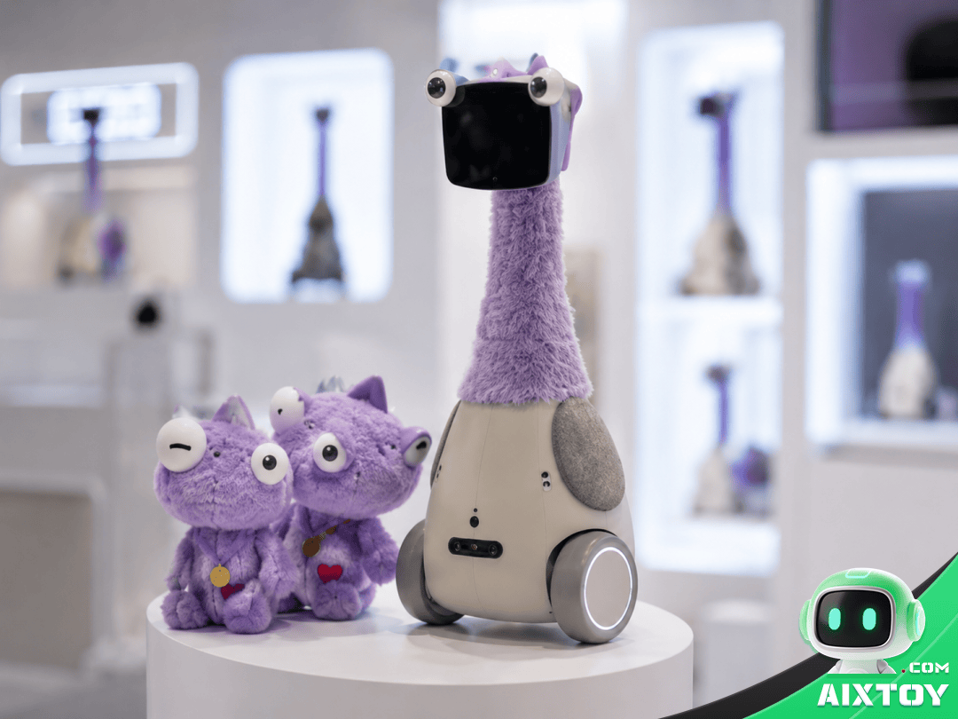 OlloNi cyber pet placed in home environment showing natural presence on desk or shelf as everyday companion