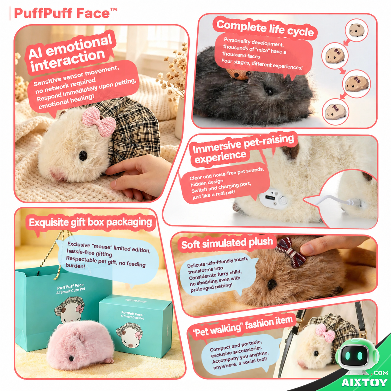 Pupu Mouse AI Plush Pet - Premium Talking Plush Companion with Gift Box gallery view (AIXTOY)