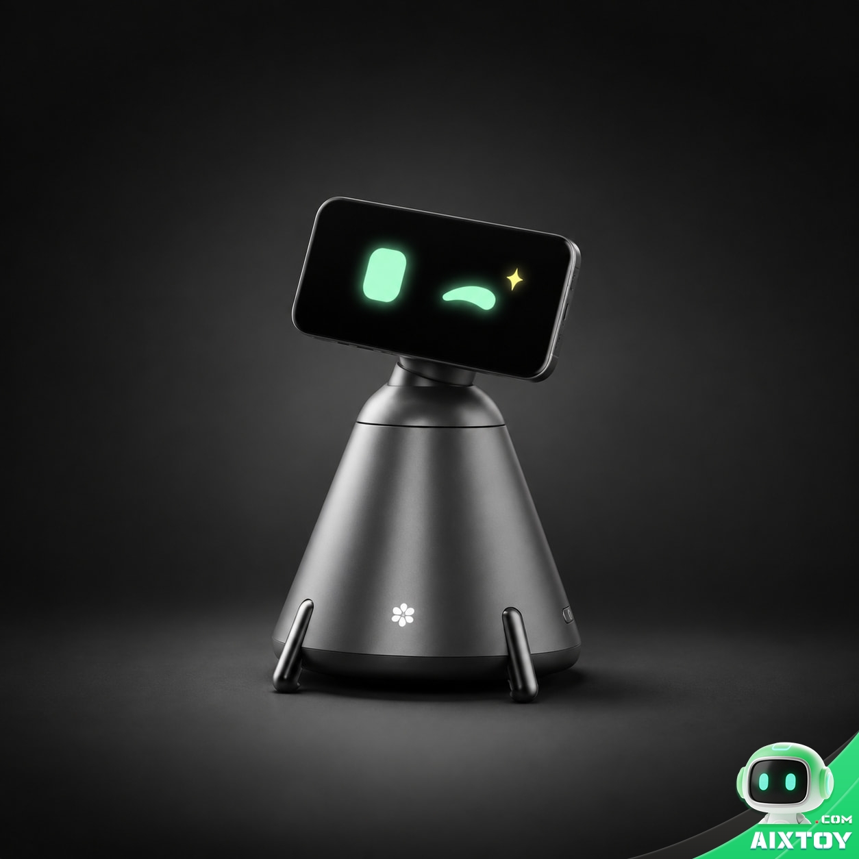 QwenNote Eva with its gimbal head turned to one side, showing the three-axis motorised movement