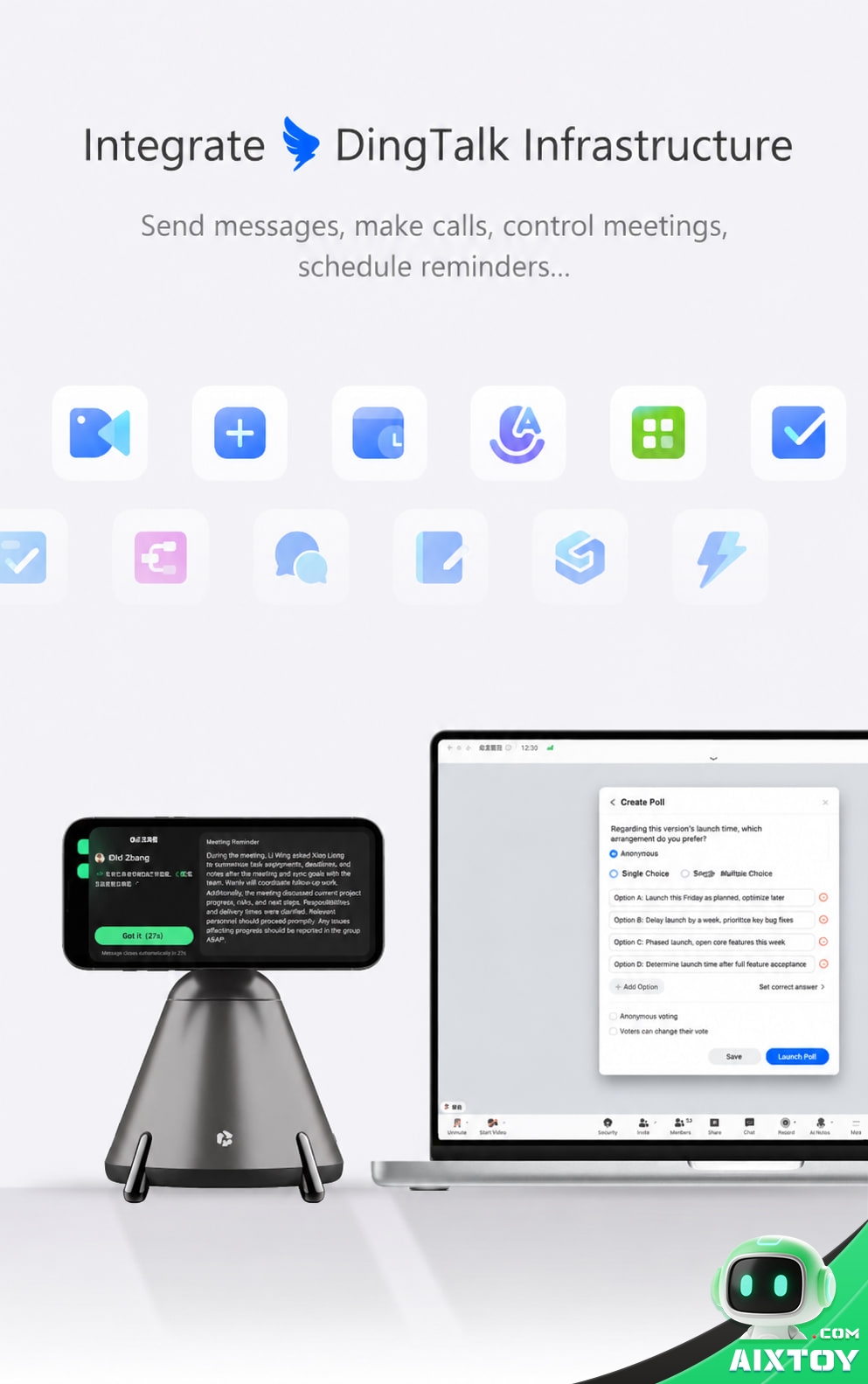 DingTalk base integration: send messages, make phone calls, control meetings and schedule reminders from QwenNote Eva DingTalk base integration: send messages, make phone calls, control meetings and schedule reminders from QwenNote Eva