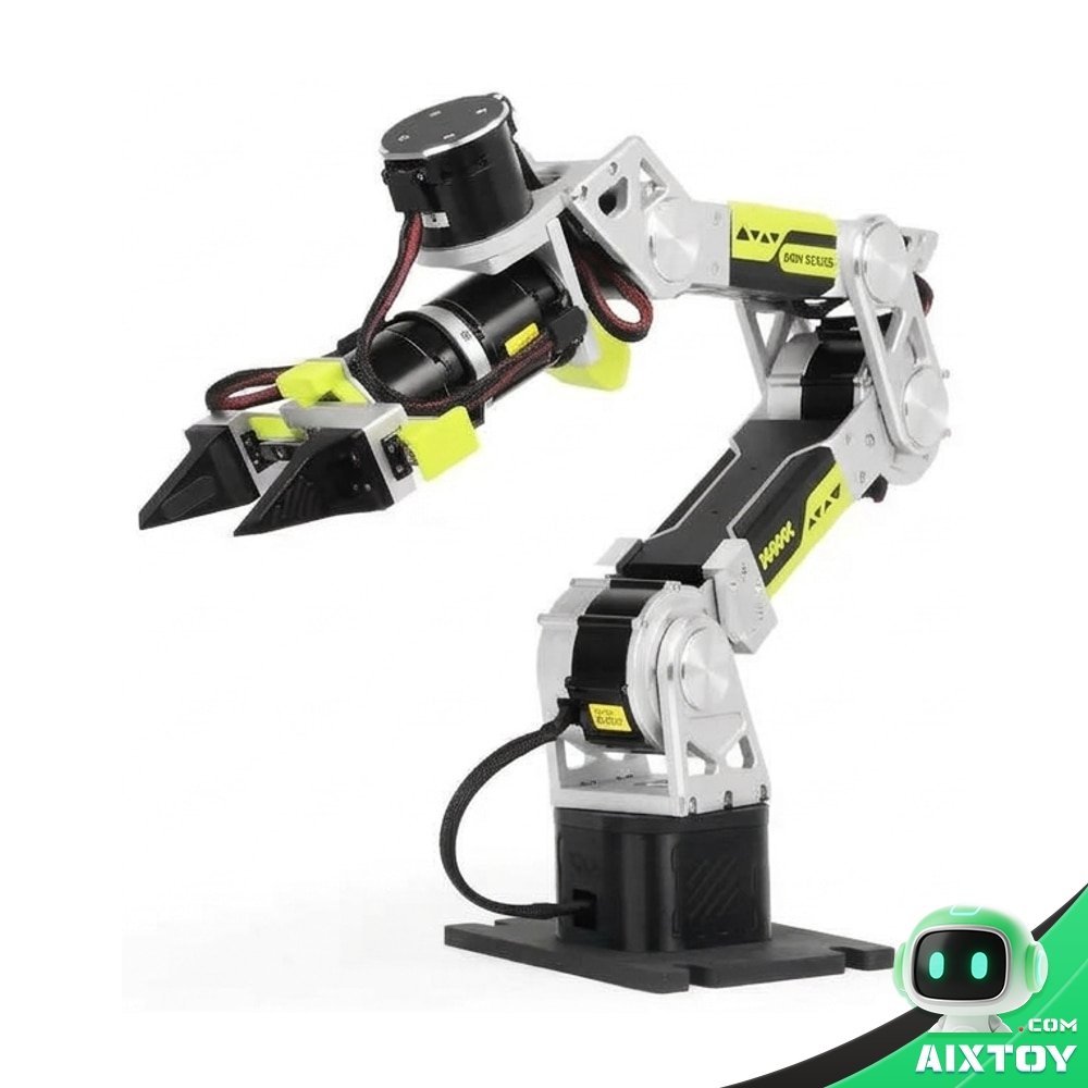 reBot Arm B601-RS Open-Source 6-Axis Robotic Arm – Gallery image (three-quarter) reBot Arm B601-RS Open-Source 6-Axis Robotic Arm, three-quarter view showing the six stacked joints and the joint indicator LEDs (AIXTOY)