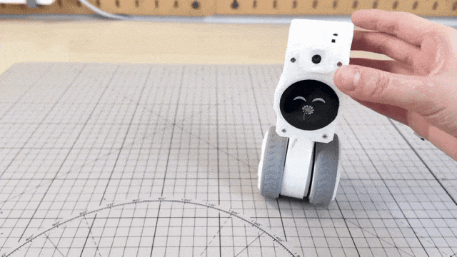 Animated demo: touching the head of the RIG-Hover self-balancing two-wheel robot