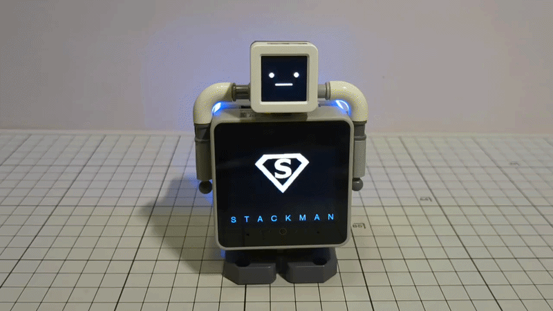 Community-built StackChan ESP32-S3 variant with a humanoid StackMan body and chest display
