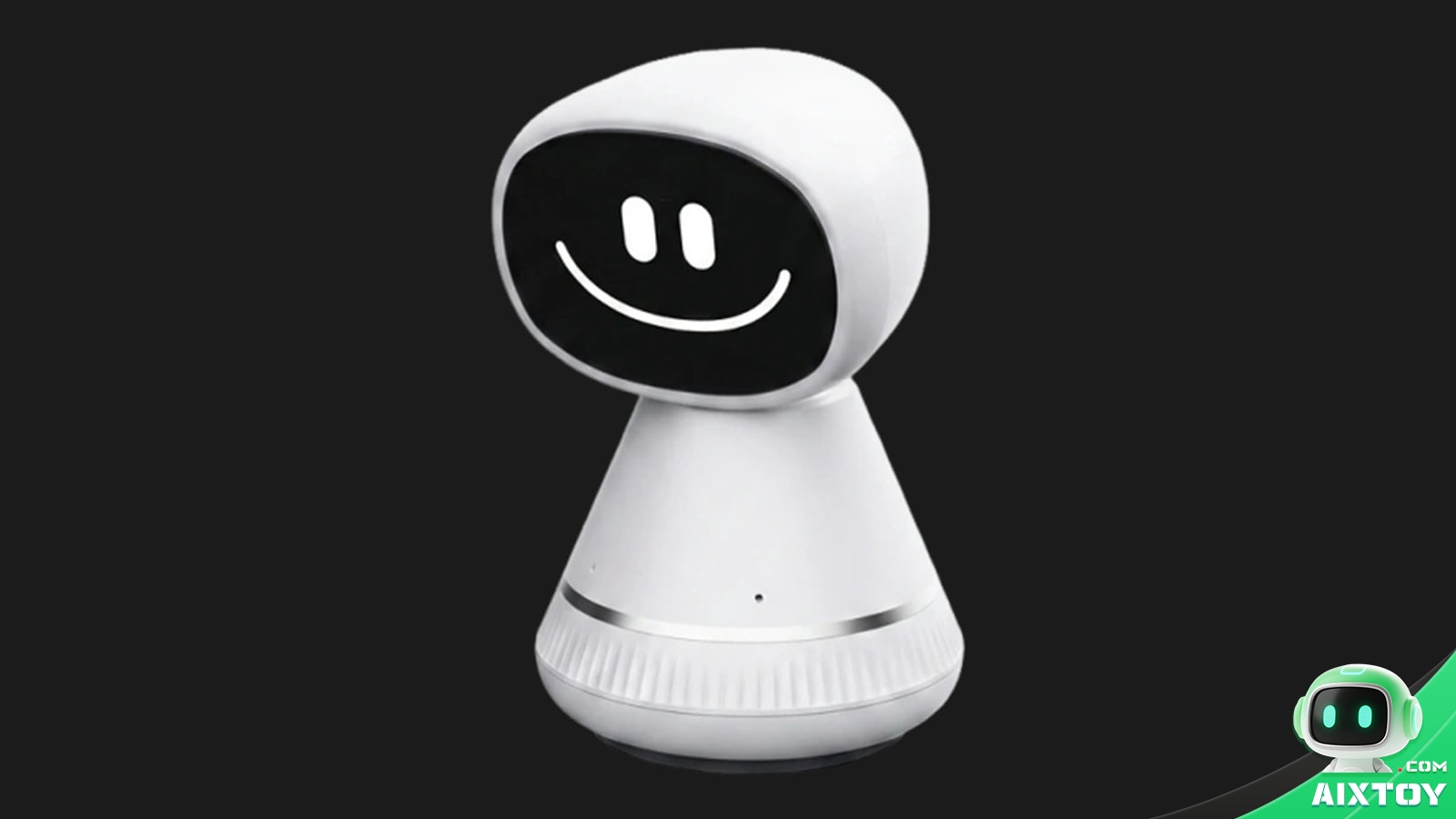 Front view of Timo showing the dark 1.9-inch OLED face with a simple smiling expression