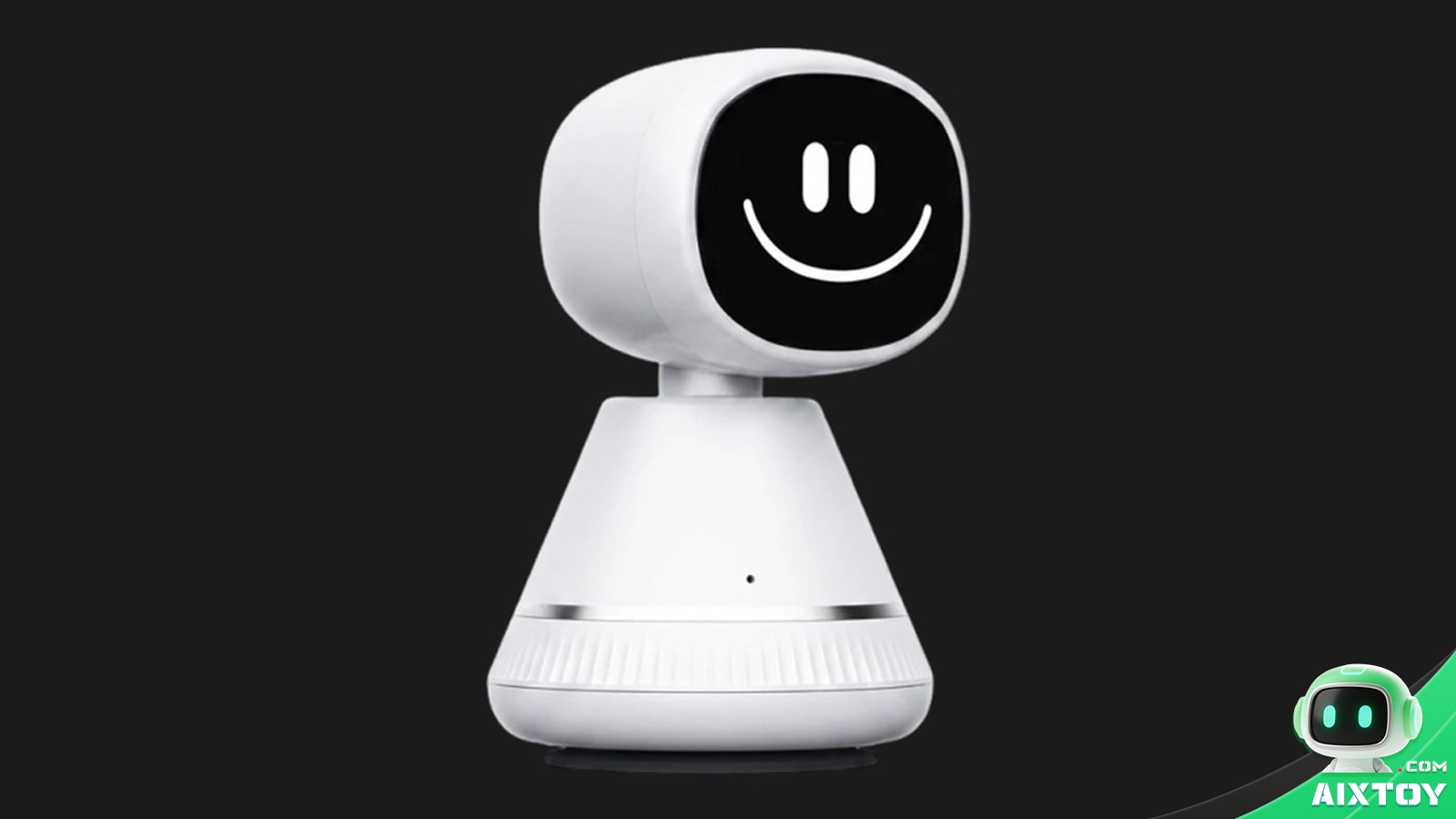Side view of the Timo in-car AI robot showing its cone-shaped body and angled OLED head