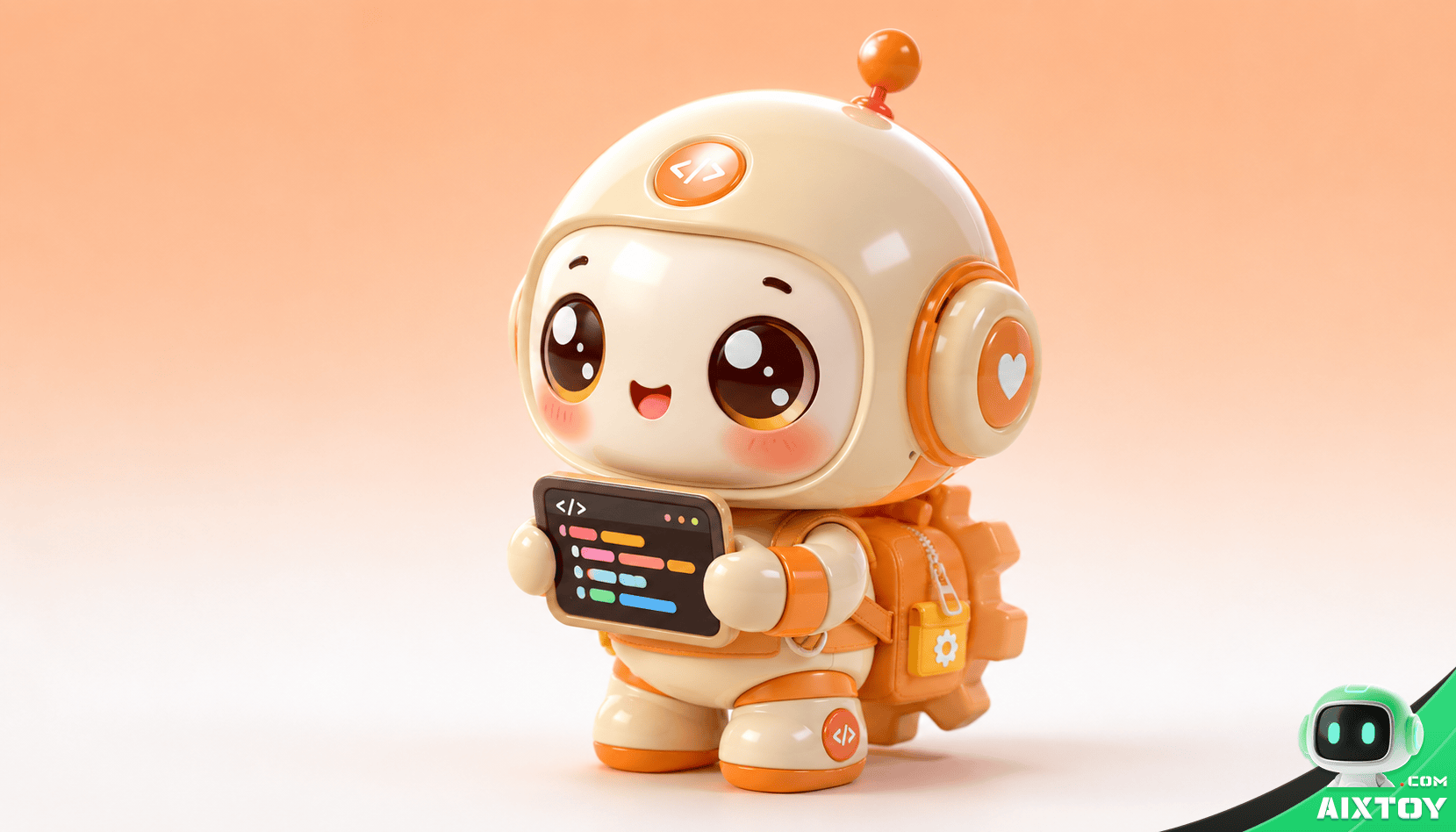 Three cute 3D rendered robot toys lined up on a white shelf Three cute 3D rendered robot toys lined up on a white shelf