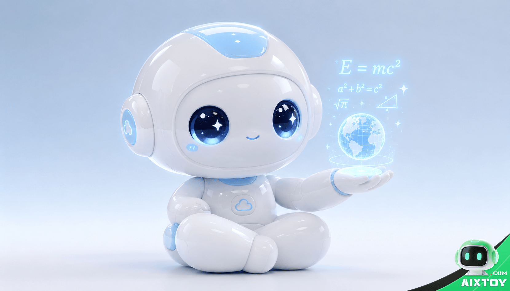 Cute 3D robot toy with glowing LED screen displaying block code Cute 3D robot toy with glowing LED screen displaying block code