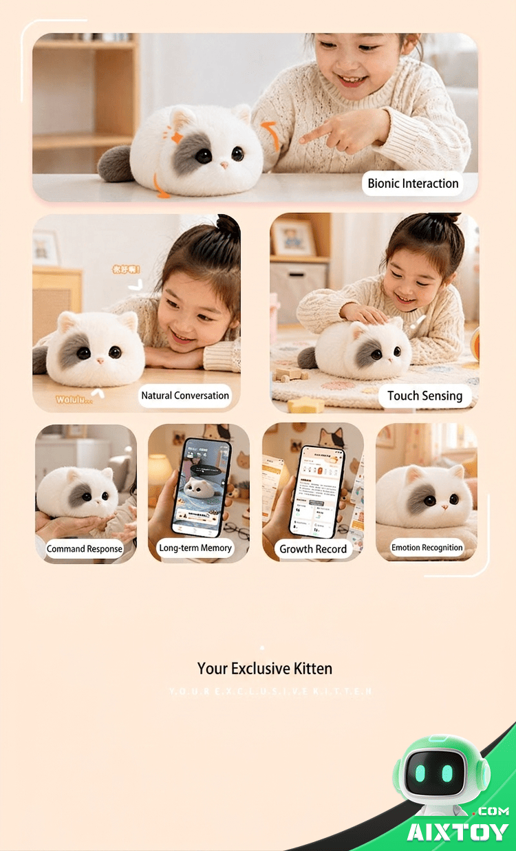 Walulu Cat AI Pet Robot - Smart Plush Feline Companion Toy detail