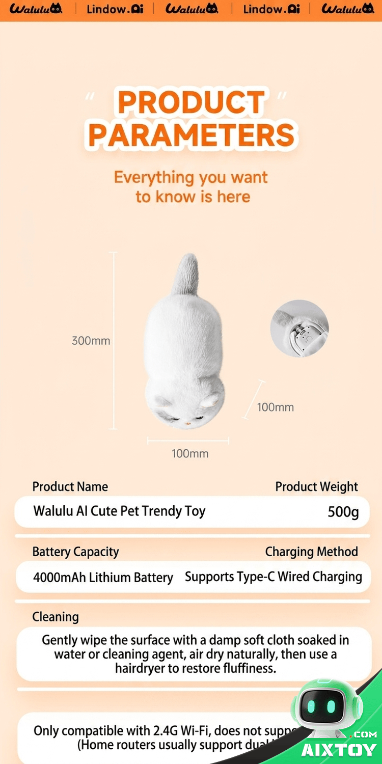 Walulu Cat AI Pet Robot - Smart Plush Feline Companion Toy detail