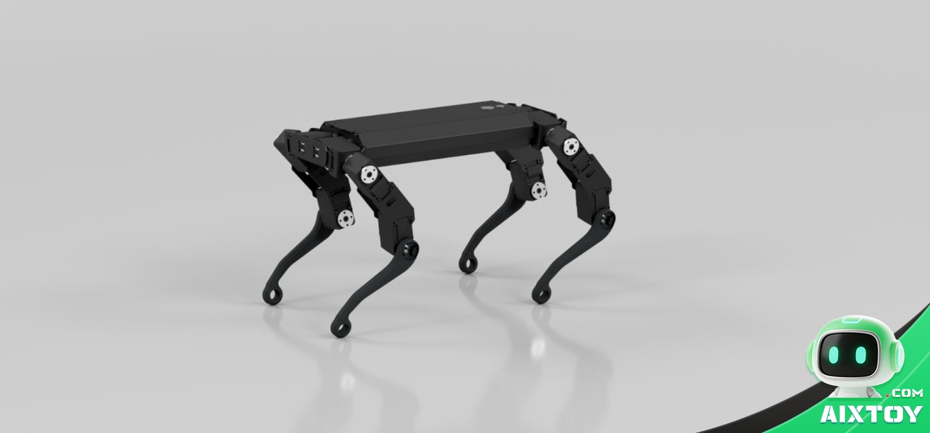 Waveshare WAVEGO Pro, a black 12-degree-of-freedom open-source quadruped robot with a multi-link leg structure and onboard OLED screen