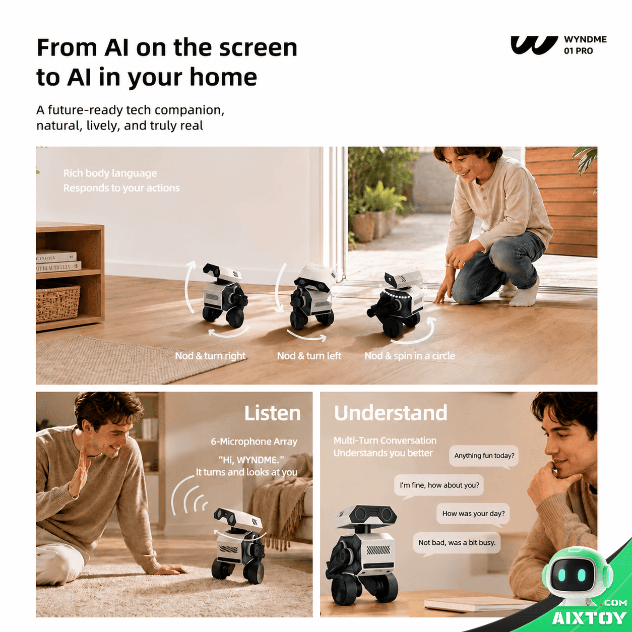 WYNDME WaiMi 01 PRO 01pro gallery 01 body language conversation - AI companion robot product image