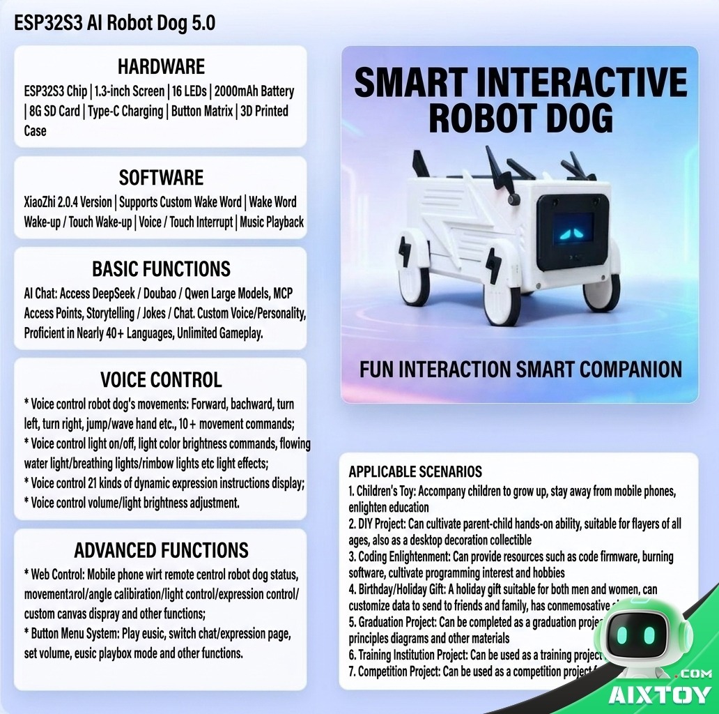 XiaoZhi AI Desktop Robot Dog - white-shell