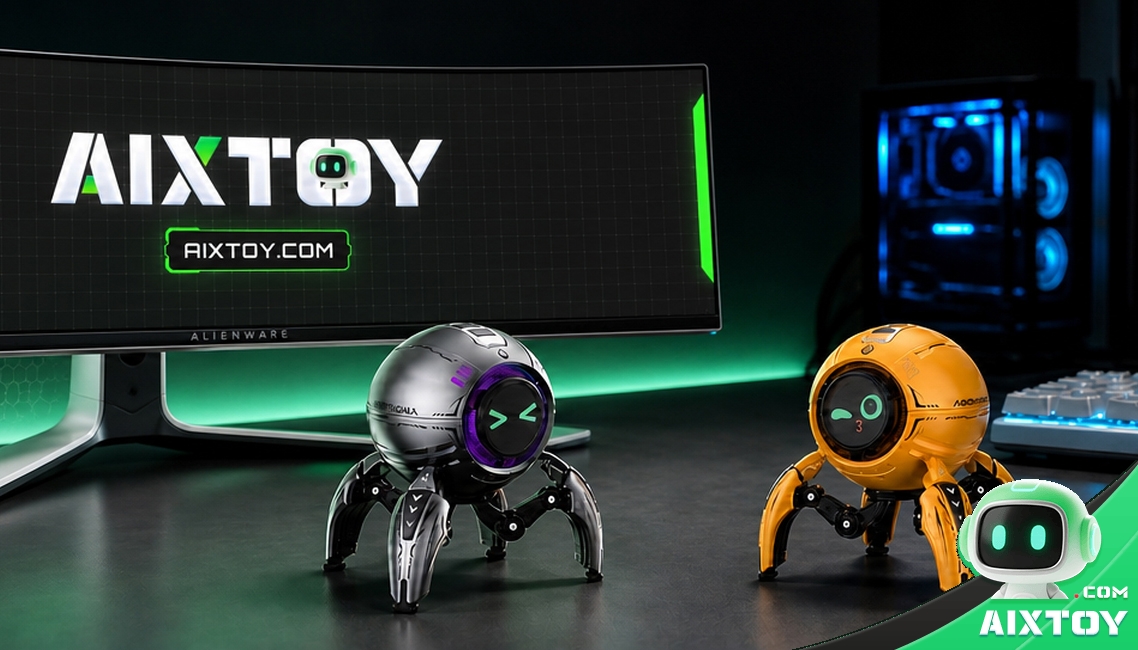 Xiaozhi AI Desktop Robot tripod robot with touchscreen on RGB gaming desk